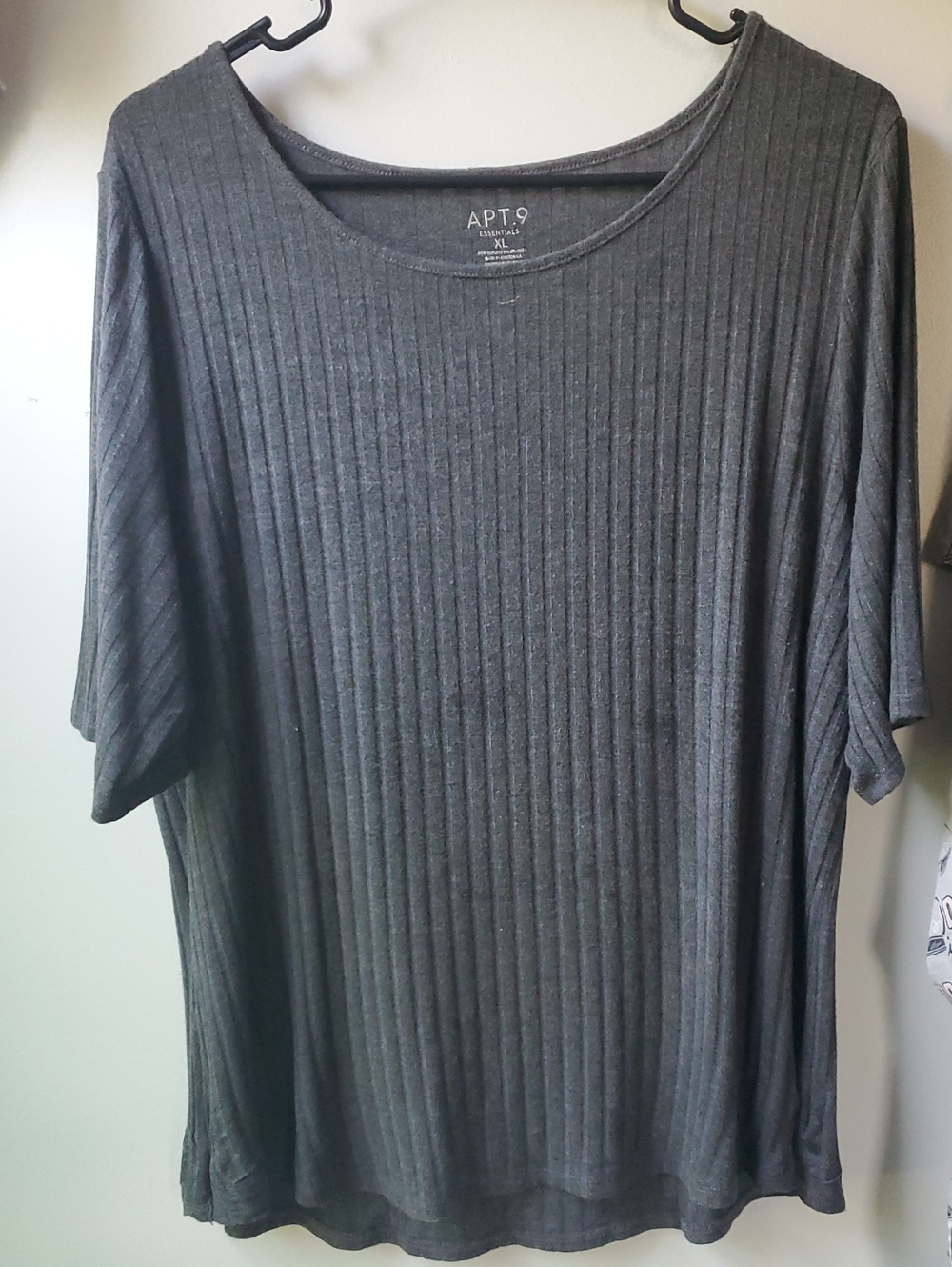 Apt. 9 Women's Ribbed Short Sleeve Top - Charcoal